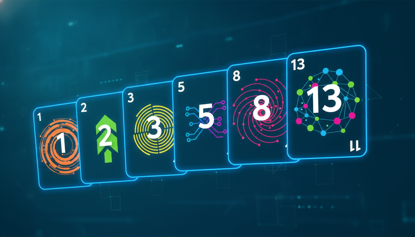 Cartas de Planning Poker ilustrando os valores da sequência. Fonte: Criação própria com IA