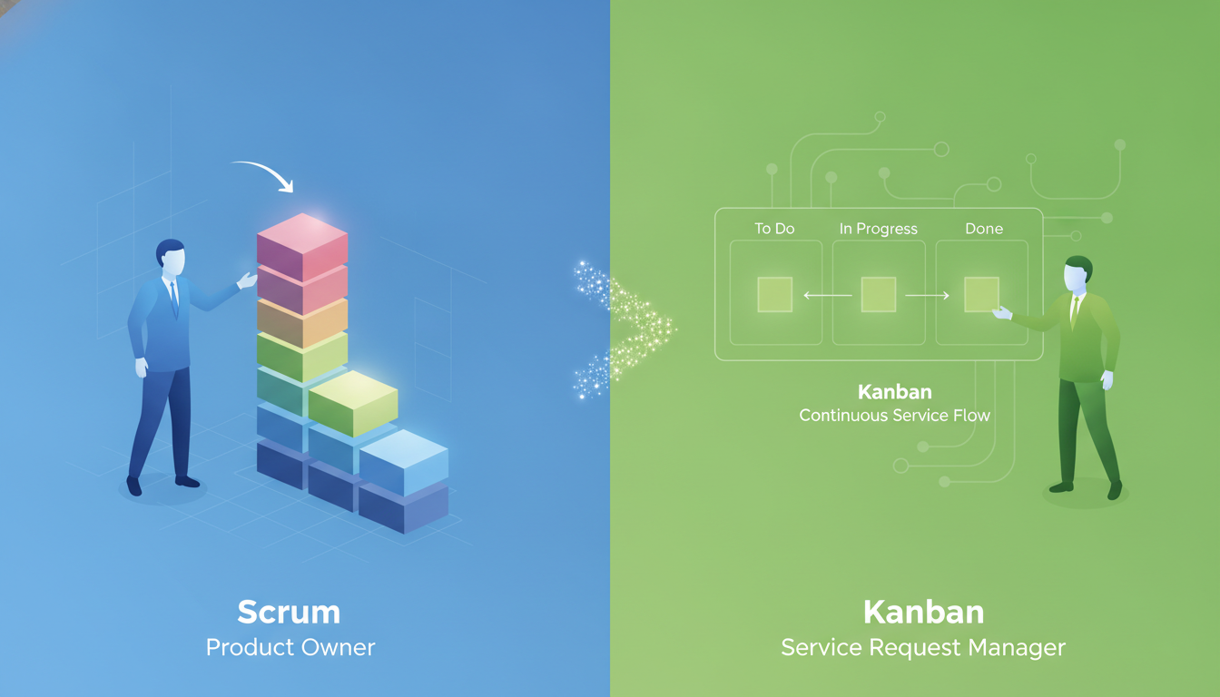 Comparativo entre o papel de PO no Scrum e SRM no Método Kanban. Fonte: Criação própria com IA